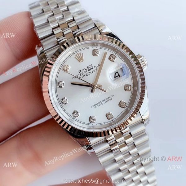 EWF Replica Rolex Datejust 36MM Watch Silver Dial with Diamond 1