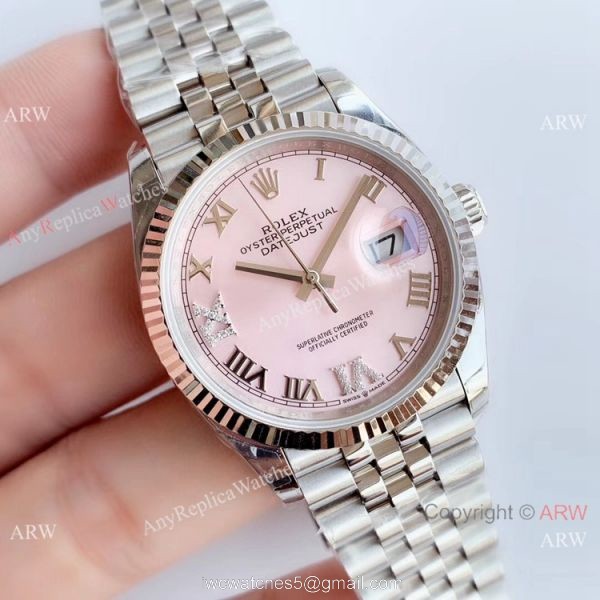 EWF Replica Rolex Oyster Perpetual Datejust Watch Pink Dial with VI IX Diamond 1