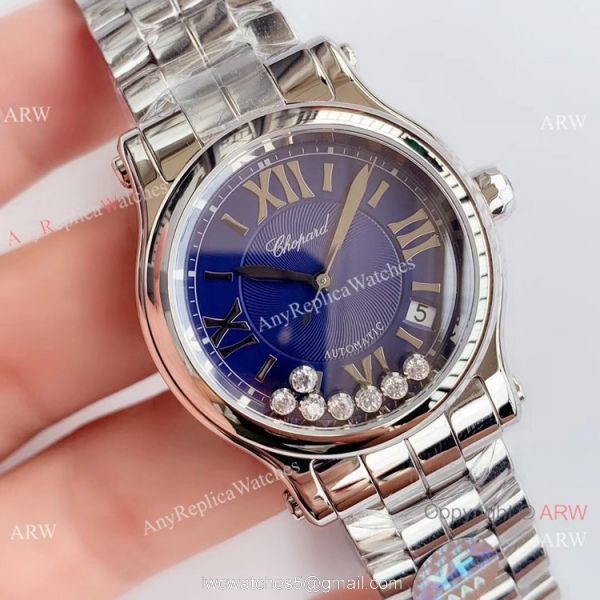 YF Swiss Replica Chopard HAPPY SPORT Ladies Watch Stainless Steel Blue Dial 1