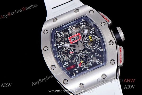 KV Factory Richard Mille RM 011 White Rubber Band Replica Watches For Men 1