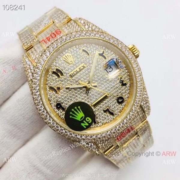 Swiss 2824 904L Rolex Datejust Iced Out Watch Fake Rolex with Diamond Bezel 1