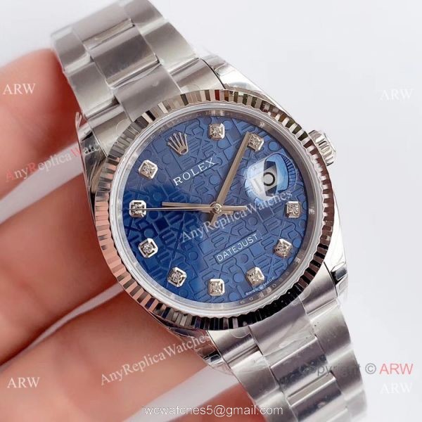 (EW) Swiss Copy Rolex Datejust 36mm Watch Stainless Steel Blue Computer Dial Rolex EW Factory 1