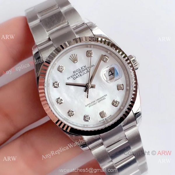 Swiss Grade Rolex Datejust 36mm SS White MOP Dial Watch Rolex EW Factory Swiss 3235 316L 1
