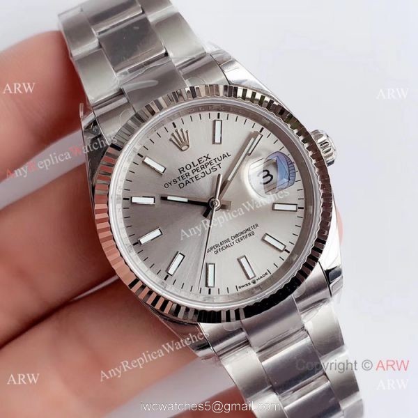 Swiss Copy Rolex Datejust 36mm SS Grey Dial Watch Rolex EW Factory 3235 316L Steel 1