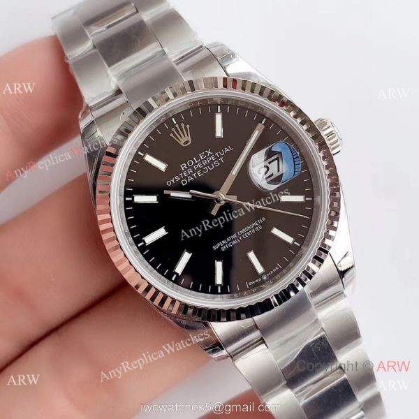 Swiss Knockoff Rolex Datejust EW Factory 3235 Black Dial Watch 36mm 1