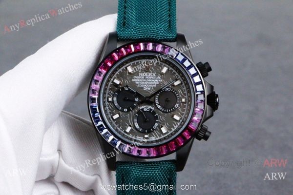 Rolex Daytona Rainbow Replica Watch Graffiti Dial White Leather Strap 1