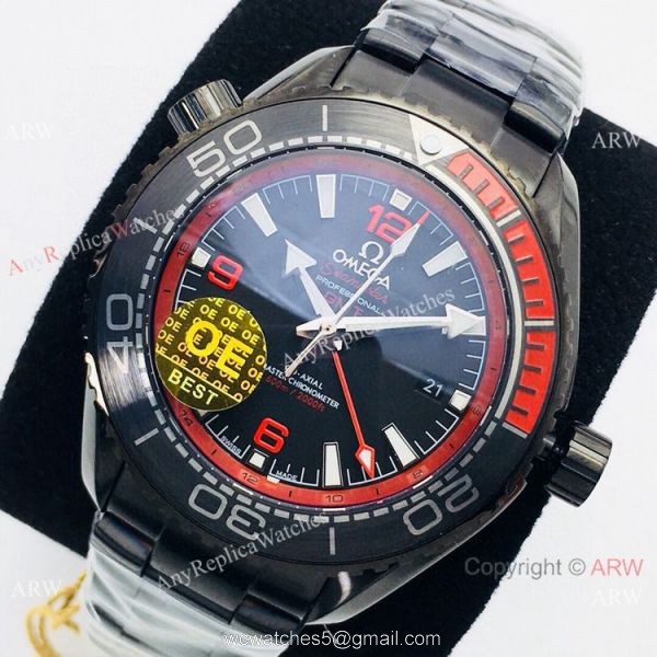 Swiss Grade 1 Omega Planet Ocean Deep Black 8906 Red Inner Watch OE Factory 1