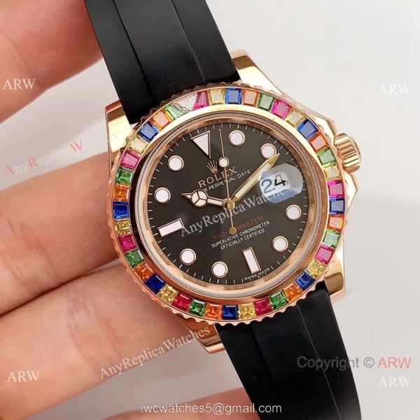 Rolex Yachtmaster 116695SATS Rose Gold Rainbow Bezel Watch Noob Factory/316L/Swiss ETA2836 1