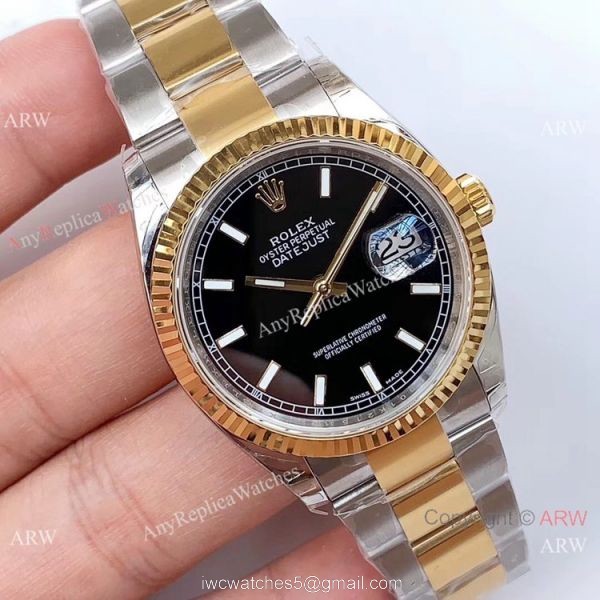 New Replica Rolex Datejust Two Tone Black 36mm Watch EW Factory 3235 Movement 1