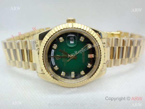 Replica Rolex Presidential Diamond Day-Date Green Dial Yellow Gold Watch 40mm 1