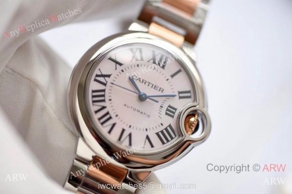V6 Factory Swiss Replica Cartier Ballon Bleu 33mm Watch 2-Tone Rose Gold Pink Dial 1