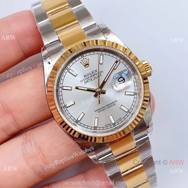 EW Swiss Replica Rolex Datejust 2-Tone Silver Dial Watch 36MM 1