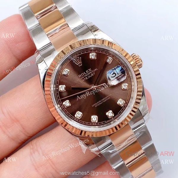 EWF Swiss 3235 Rolex Datejust Replica Watch 2-Tone Rose Gold Brown Dial 1
