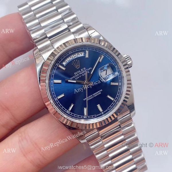 (EW)Swiss 3255 Rolex Day Date 36mm Watch Stainless Steel President Blue Dial 1