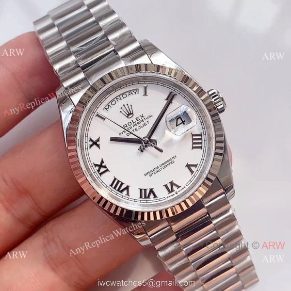 Swiss Grade 1 Rolex DayDate EWF Swiss 3255 White Roman Dial Watch 36mm 1