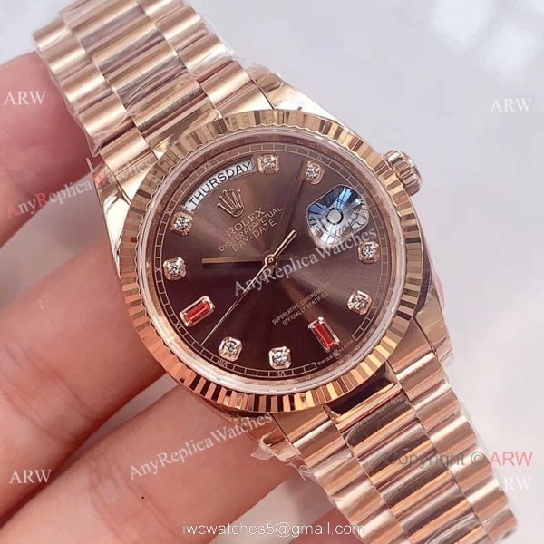 Swiss Grade 1 Fake Rolex Presidential DayDate Rose Gold Brown Dial Watch EWF Swiss 3255 1