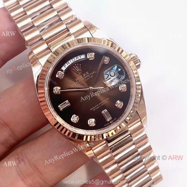 Swiss Replica Rolex DayDate Rose Gold D-Brown Dial Watch EW Factory 3255 1