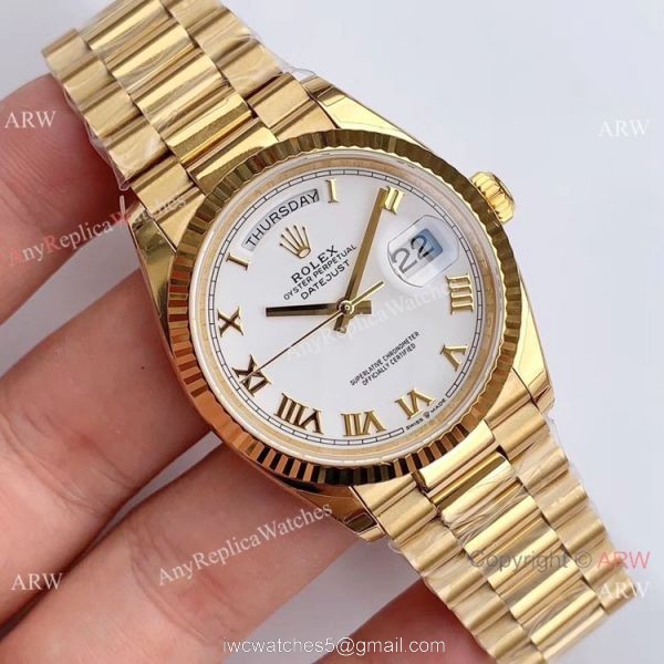 (EW Factory) Swiss Grade 1 Rolex Oyster Perpetual Day Date Fake Watch 36mm White Roman Dial 1
