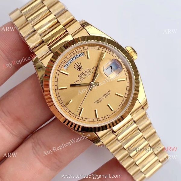 (EWF) Replica Rolex Day-Date 36mm Men Watch All Gold Stick Markers 1