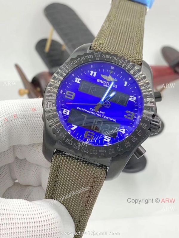 Breitling Cockpit B50 Black Steel Green Leather Strap Men Watches 1