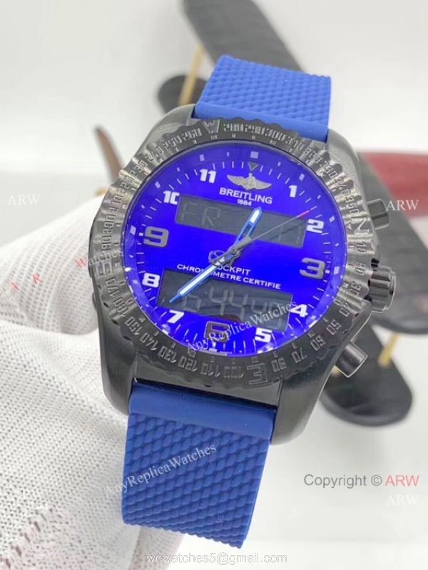Solid Black Breitling Cockpit B50 Replica Watches Rubber Strap 1