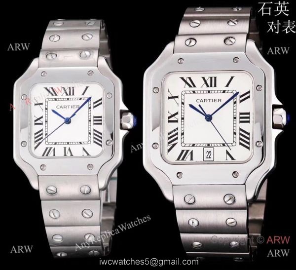 Replica Cartier Santos de Cartier Stainless Steel Black Dial Lover Watch 1