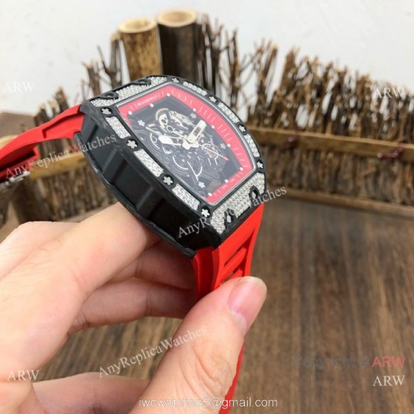 Swiss Grade 1 Richard Mille Rm055 Diamond Watch V2 version Red Rubber Strap 1