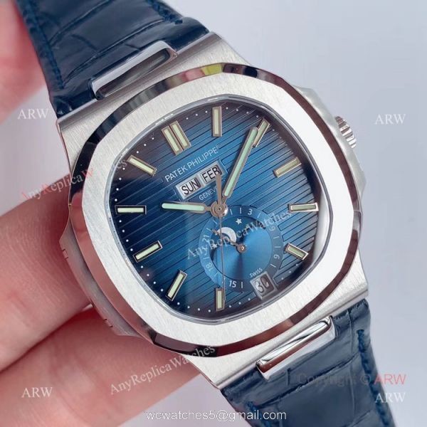 Swiss Replica Patek Philippe Nautilus Moon Phase Blue Dial Automatic Watch 1