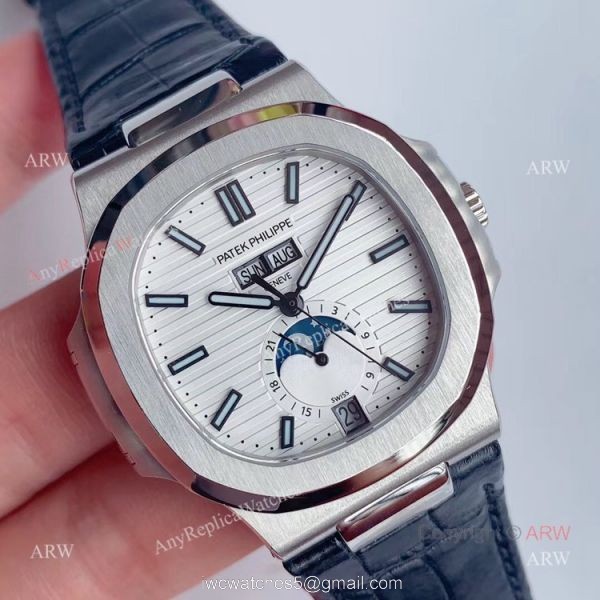 Swiss Replica Patek Philippe Nautilus Watch For Sale White Dial Moonphase Watch 1