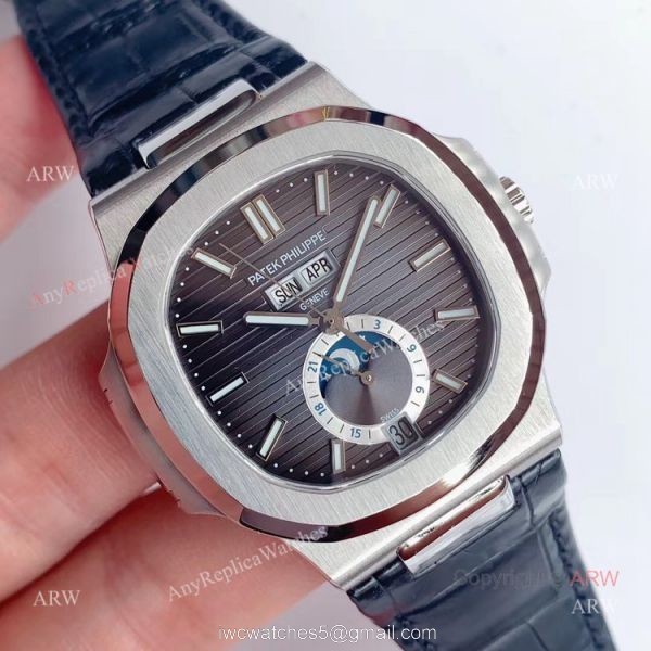 Swiss Replica Patek Philippe Nautilus Grey Dial Moonphase Watch 1
