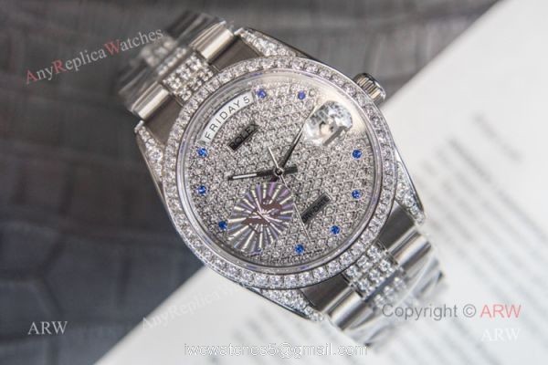 Iced Out Rolex Oyster Perpetual Day Date Fake Watches Swiss 2836-2 1
