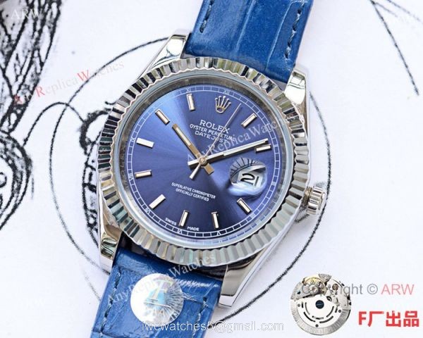NEW UPGRADED Replica Rolex Datejust II Watch SS Blue Dial Blue Leather Strap 1
