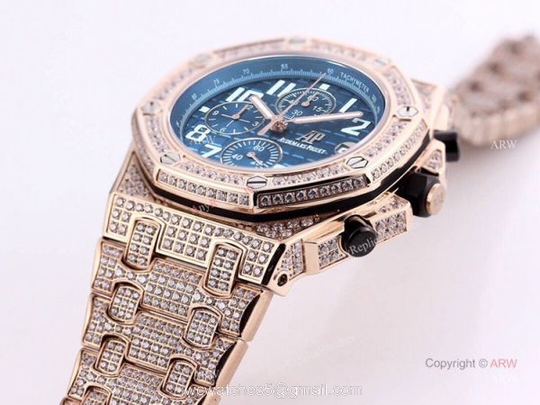 Audemars Piguet Royal Oak Rose Gold Blue Chronograph Dial Mens Watch Replica For Sale 1