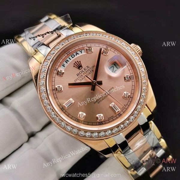 Copy Rolex DayDate Special Edition Men Watch Two Tone Rose Gold Diamond 1
