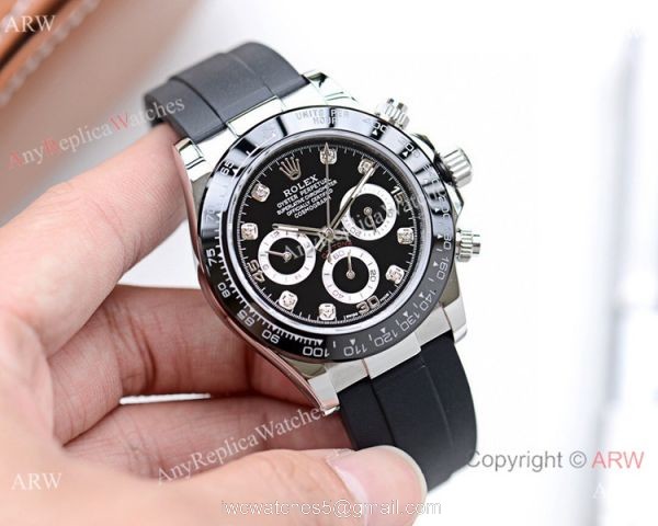 Copy Rolex Daytona Rubber Strap Diamond Markers Watch 40mm 1
