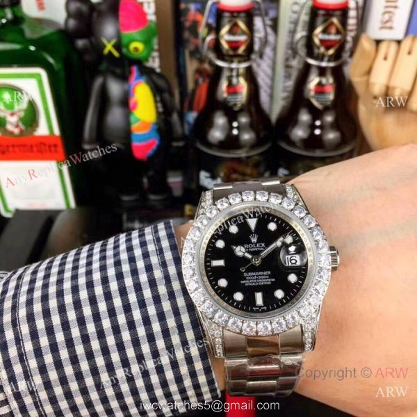 Fake Rolex Blue Face Submariner Date Diamond Bezel Stainless Steel Watches 40mm 1