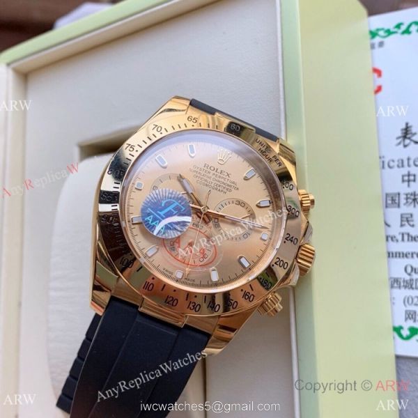 Copy Rolex Daytona Rubber Strap Oysterflex Strap Yellow Gold 43mm 1