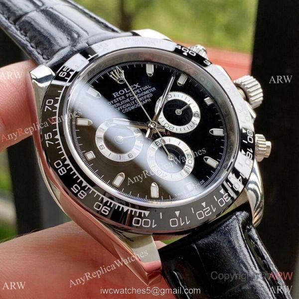 Rolex Cosmograph Daytona Black Ceramic Leather Strap Watch 43mm 1
