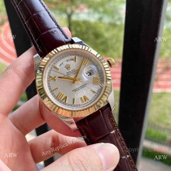 Upgraded Rolex DayDate II Green Dial Leather Strap Watch 41mm 1