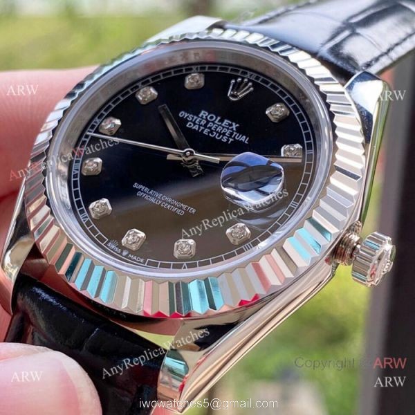 Upgraded Rolex Datejust II Men Watch Black Diamond Dial Leather Band 1