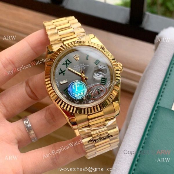 Upgraded Copy Rolex Jubilee Rose Gold Datejust II Watches Green Roman 40mm 1