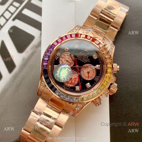 Rolex Rainbow Daytona Watch Yellow Gold Diamonds on lugs Automatic Movement 1