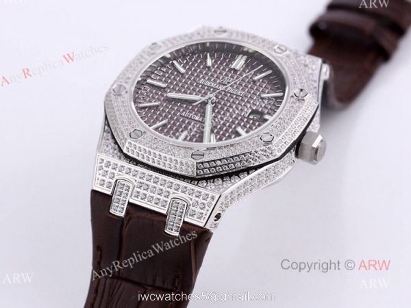 Swiss Audemars Piguet Royal Oak Brown Dial Iced Out Watches Replica For Sale 1