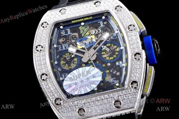 Swiss Made KV Richard Mille RM011 Felipe Massa Chronograph Diamonds Watch Replica 1