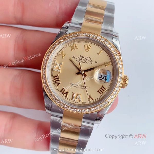 EW Factory Mens Rolex Datejust Two Tone Diamond Watch Replica Rolex Datejust 36 Gold Dial For Sale 1