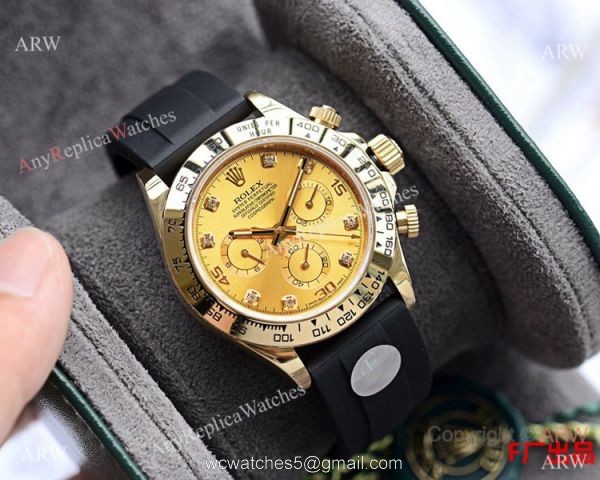 Best Replica Rolex Daytona Rubber Band Watch Gold Diamond Face 40mm 1