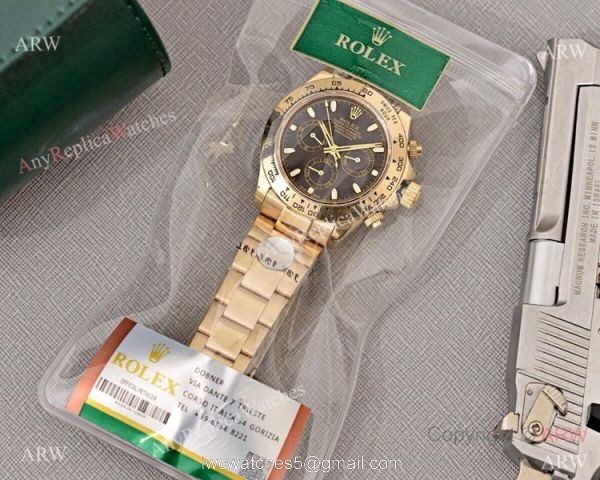 Copy Rolex Daytona Yellow Gold Black Face 40mm Watch High Quality 1