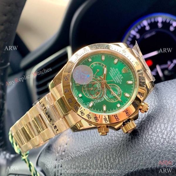 Fake Rolex Cosmograph Daytona Green Yellow Gold Watch 43mm 1