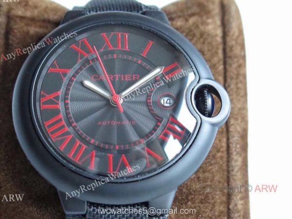TW Factory Faux Cartier Ballon Bleu 42mm All Black Watch With Red Markers 1