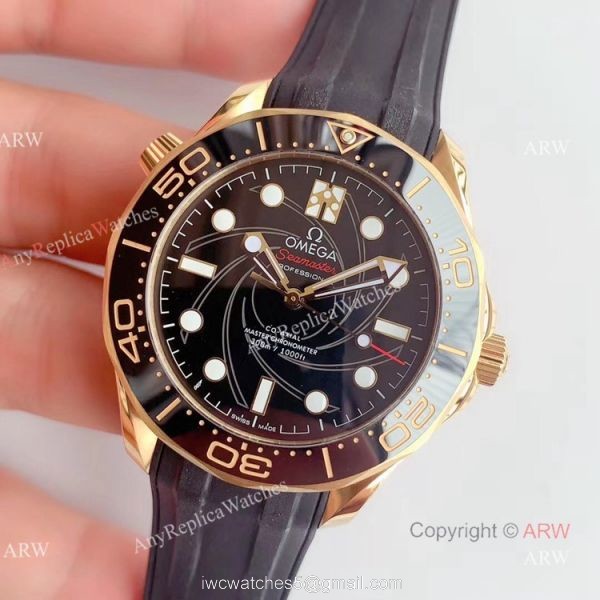 OM Factory Omega Seamaster Diver 300m 007 Limited Edition Black Rubber Strap Watch 1